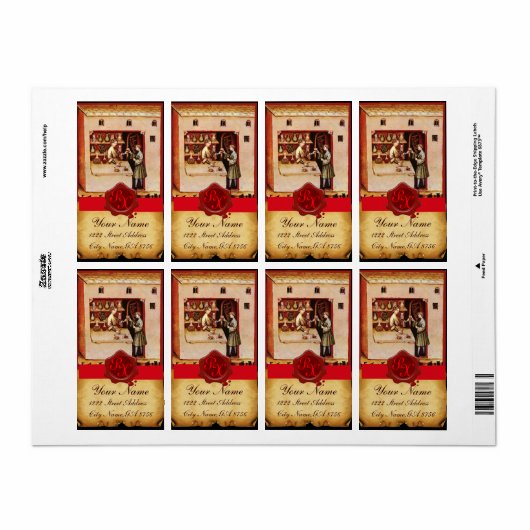ANTIEK FARMACY RED WAX SEAL MONOGRAM ETIKET (Full Sheet)