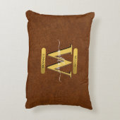 Antiek Faux-leder en goudmonogram Accent Kussen (Achterkant (Verticaal))