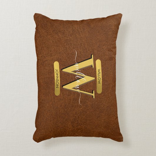 Antiek Faux-leder en goudmonogram Accent Kussen (Voorkant(Verticaal))