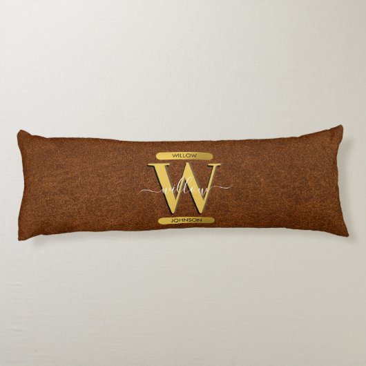 Antiek Faux-leder en goudmonogram Lichaamskussen (Achterkant)