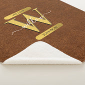 Antiek Faux-leder en goudmonogram Sherpa Deken (3/4)