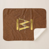 Antiek Faux-leder en goudmonogram Sherpa Deken (Voorkant (horizontaal))