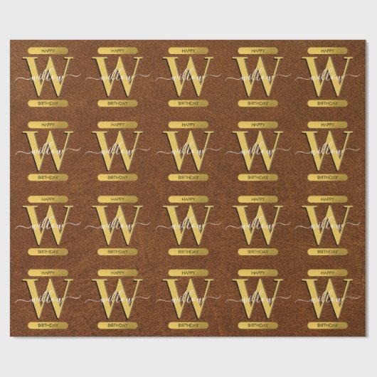 Antiek Faux-leder en goudmonogram van zaterdag Cadeaupapier (Vlak)