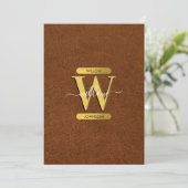 Antiek Faux leder & Gold Monogram Opmerking Kaart (Staand voorkant)