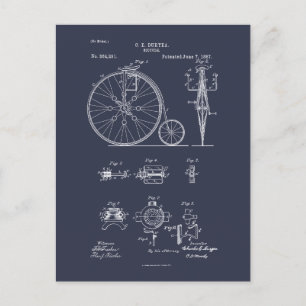 Antiek Fiets 1887 Penny Farthing Patent Tekening Briefkaart