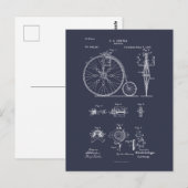 Antiek Fiets 1887 Penny Farthing Patent Tekening Briefkaart (Voorkant / Achterkant)