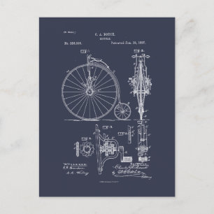 Antiek Fiets 1887 Penny Farthing Patent Tekening Briefkaart