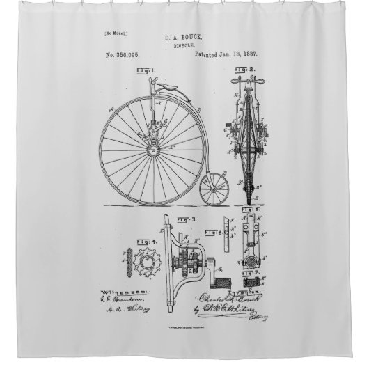 Antiek Fiets 1887 Penny Farthing Patent Tekening Douchegordijn (Voorkant)