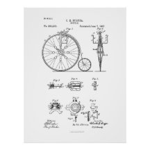 Antiek Fiets 1887 Penny Farthing Patent Tekening