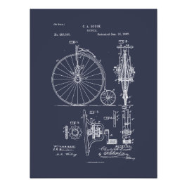Antiek Fiets 1887 Penny Farthing Patent Tekening Foto Afdruk