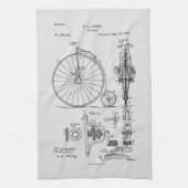 Antiek Fiets 1887 Penny Farthing Patent Tekening Theedoek (Verticaal)