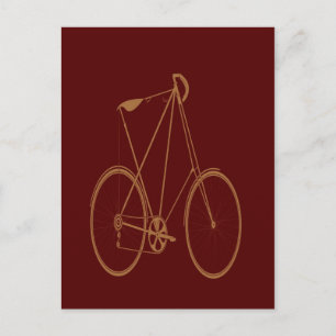 Antiek  fiets Rood Tan Bike-fietser Briefkaart