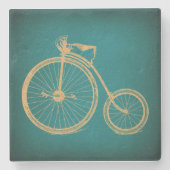 Antiek fietskunst Blauwgroen papierstijl Stenen Onderzetter (Voorkant)