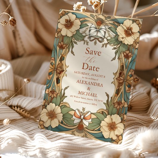  Antiek Floral Art Nouveau bruiloft Save The Date