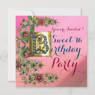 ANTIEK FLORAL GOLD PINK SWEET 16 BIRTHDAY PARTIJ KAART