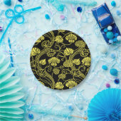 Antiek Floral Pattern Black and Yellow Papieren Bordje (Feest)