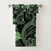Antiek Floral Pattern Black en Green Bad Handdoek (Insitu)