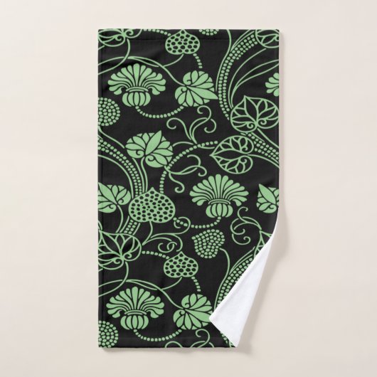 Antiek Floral Pattern Black en Green Bad Handdoek (Handdoek)
