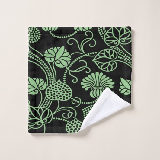 Antiek Floral Pattern Black en Green Bad Handdoek (Wasdoekje)