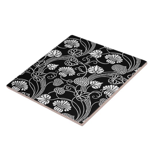 Antiek Floral Pattern Black op White Tegeltje (Zijkant)