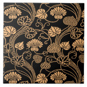 Antiek Floral Pattern Sinaasappel op Black Tegeltje (Voorkant)