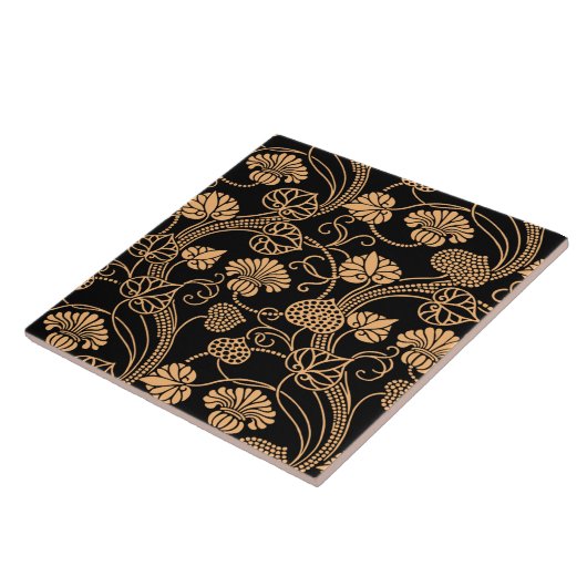 Antiek Floral Pattern Sinaasappel op Black Tegeltje (Zijkant)