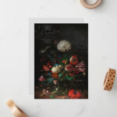 Antiek Floral still Life & French Script Notitiekaartje (Voorkant / Achterkant in situ)