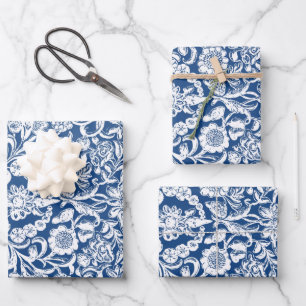 Antiek Floral wit blauw Inpakpapier Vel
