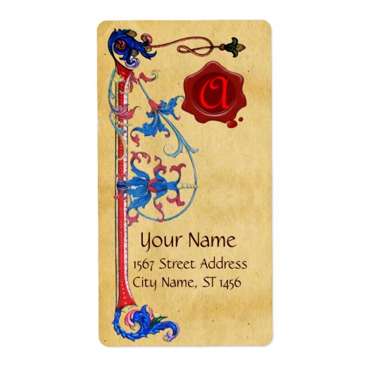 ANTIEK FLORENTINE PARCHMENT RED WAX SEAL MONOGRAM ETIKET (Voorkant)