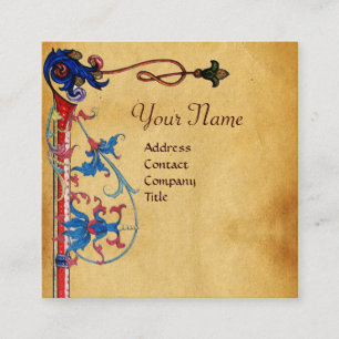 ANTIEK FLORENTINE PARCHMENT RED WAX SEAL MONOGRAM VIERKANTE VISITEKAARTJE