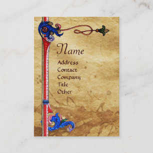 ANTIEK FLORENTINE PARCHMENT RED WAX SEAL MONOGRAM VISITEKAARTJE