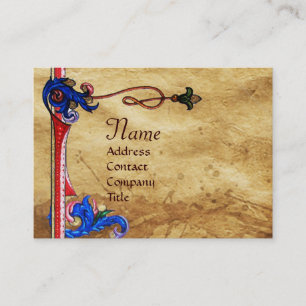 ANTIEK FLORENTINE PARCHMENT RED WAX SEAL MONOGRAM VISITEKAARTJE