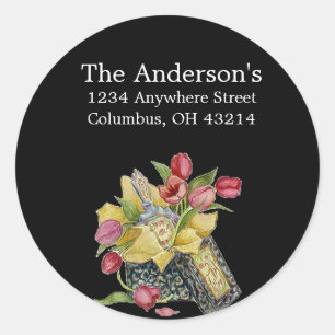 Antiek/ Flower Box Adresetiketten Ronde Sticker