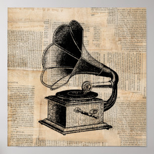 Antiek fonograaf Talking Machine Music Art Poster