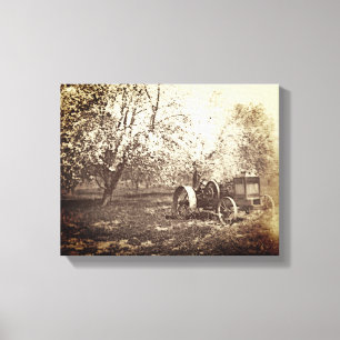 Antiek foto van oude Boerderijen tractor Canvas Afdruk