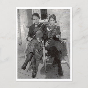 Antiek foto van twee vrouwen met violen briefkaart