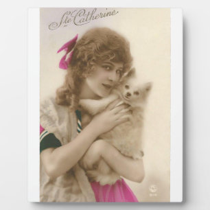 Antiek foto Victoriaans vrouw en hond Fotoplaat