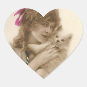 Antiek foto Victoriaans vrouw en hond Hart Sticker