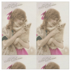 Antiek foto Victoriaans vrouw en hond Stof