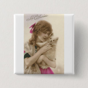 Antiek foto Victoriaans vrouw en hond Vierkante Button 5,1 Cm