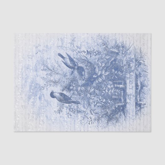 Antiek Franse Blauwe Vogels Nest Tissuepapier (Voorkant)