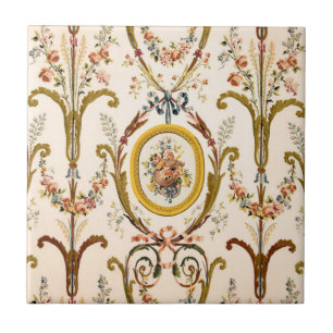 Antiek Franse Rococo Floral Gold Cream Elegant Tegeltje