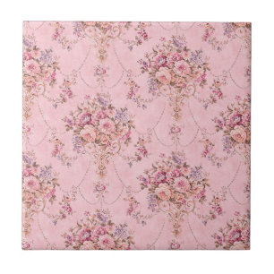 Antiek Franse Roze Victoriaans Stijl Bloemen Rococ Tegeltje