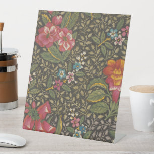 Antiek Franse Toile de Jouy 1800s Floral Branches Reclamebord Met Voetstuk