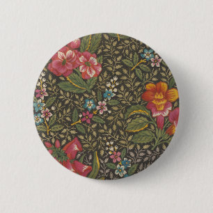 Antiek Franse Toile de Jouy 1800s Floral Branches Ronde Button 5,7 Cm