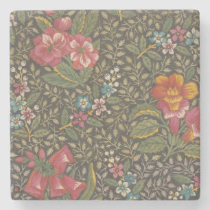 Antiek Franse Toile de Jouy 1800s Floral Branches Stenen Onderzetter