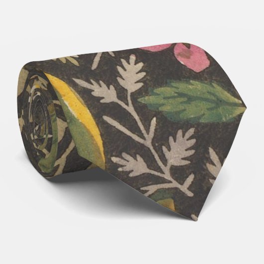 Antiek Franse Toile de Jouy 1800s Floral Branches Stropdas (Opgerold)