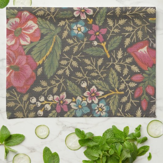 Antiek Franse Toile de Jouy 1800s Floral Branches Theedoek (Gevouwen)