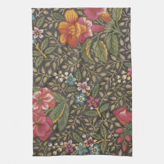 Antiek Franse Toile de Jouy 1800s Floral Branches Theedoek (Verticaal)