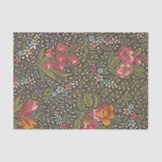 Antiek Franse Toile de Jouy 1800s Floral Branches Tissuepapier (Voorkant)